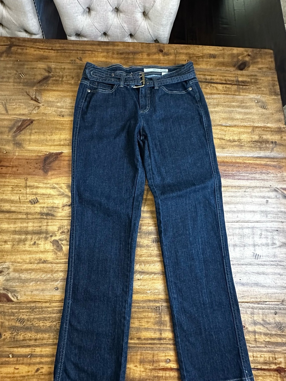 DKNY Dark Blue Straight-Leg Women's Jeans with Belt Loop Accent